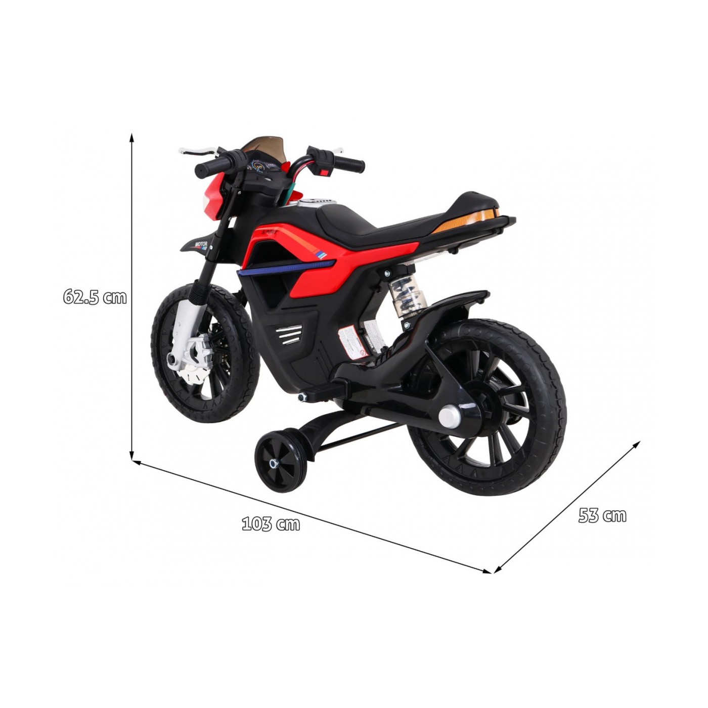 Motorka Night Rider na batériu pre deti Červený + Pomocné kolesá + MP3 USB + Plyn v rukoväti