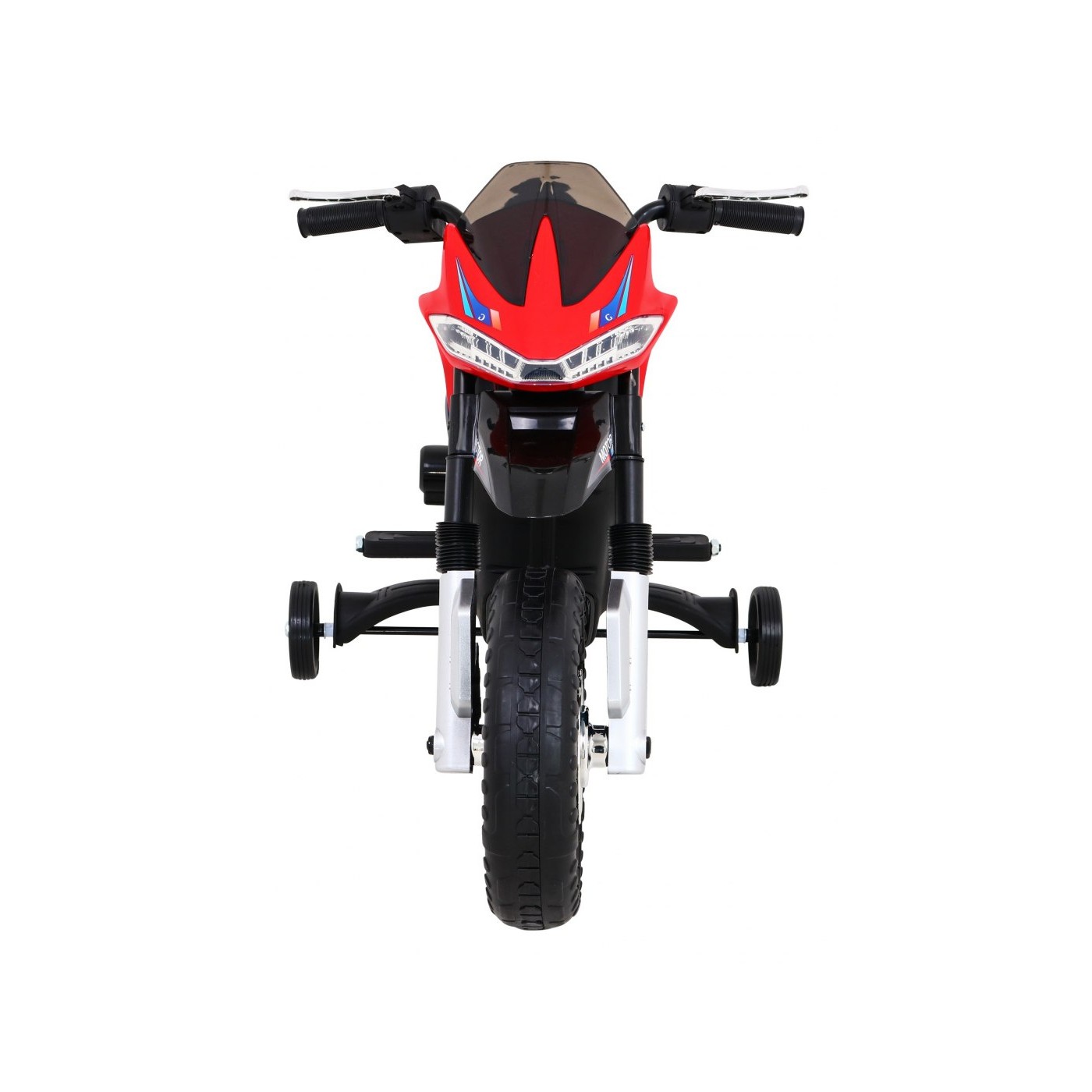 Motorka Night Rider na batériu pre deti Červený + Pomocné kolesá + MP3 USB + Plyn v rukoväti