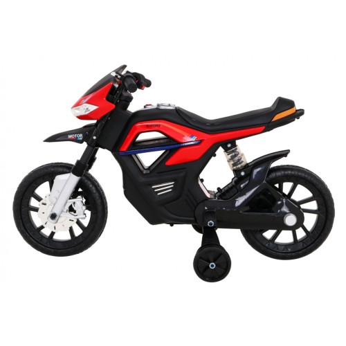 Motorka Night Rider na batériu pre deti Červený + Pomocné kolesá + MP3 USB + Plyn v rukoväti