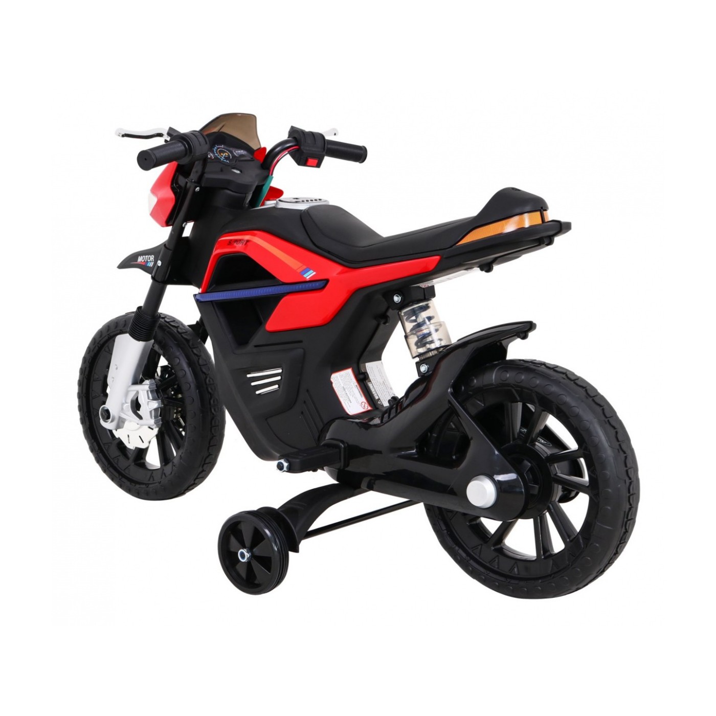 Motorka Night Rider na batériu pre deti Červený + Pomocné kolesá + MP3 USB + Plyn v rukoväti