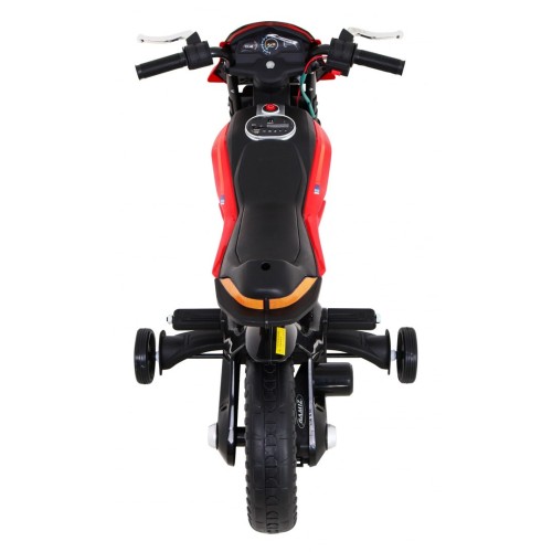 Motorka Night Rider na batériu pre deti Červený + Pomocné kolesá + MP3 USB + Plyn v rukoväti