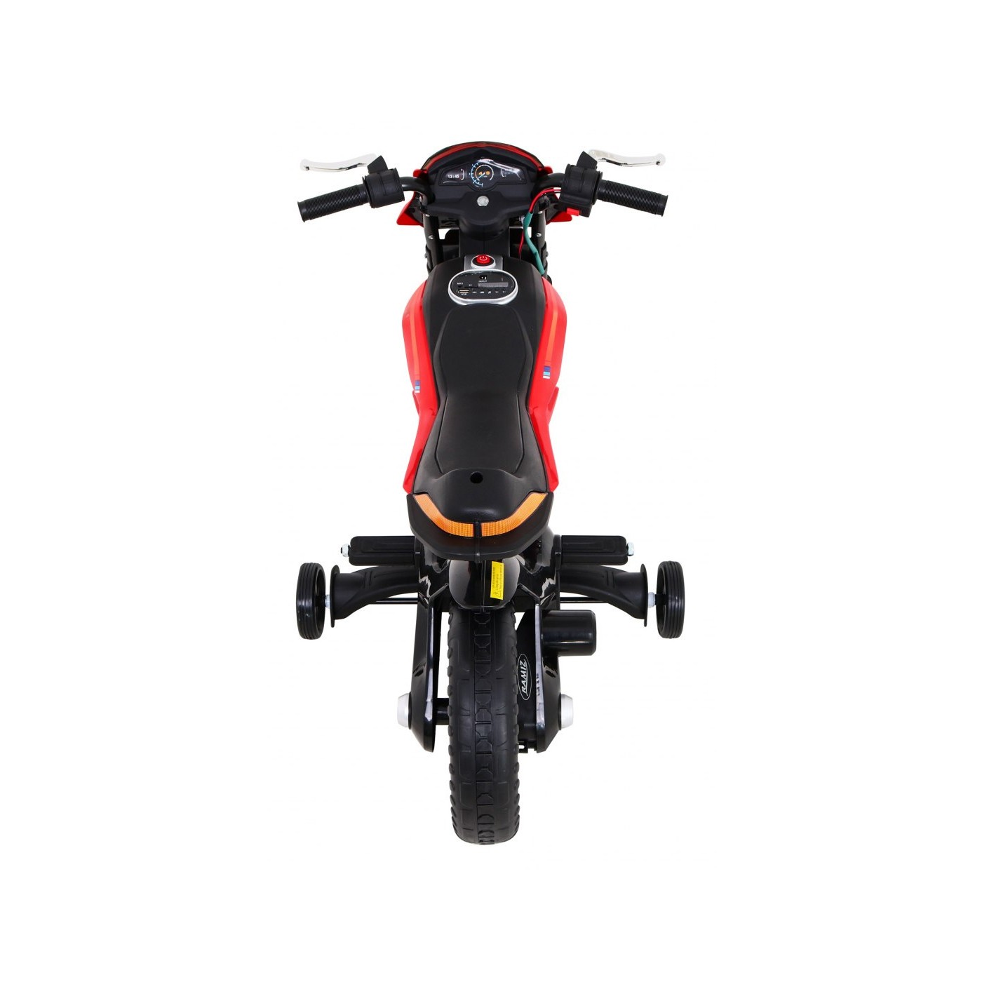 Motorka Night Rider na batériu pre deti Červený + Pomocné kolesá + MP3 USB + Plyn v rukoväti