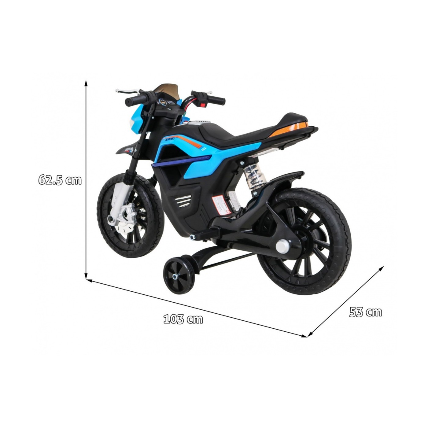 Motorka Night Rider na batériu pre deti Modrý + Pomocné kolesá + MP3 USB + Plyn v rukoväti