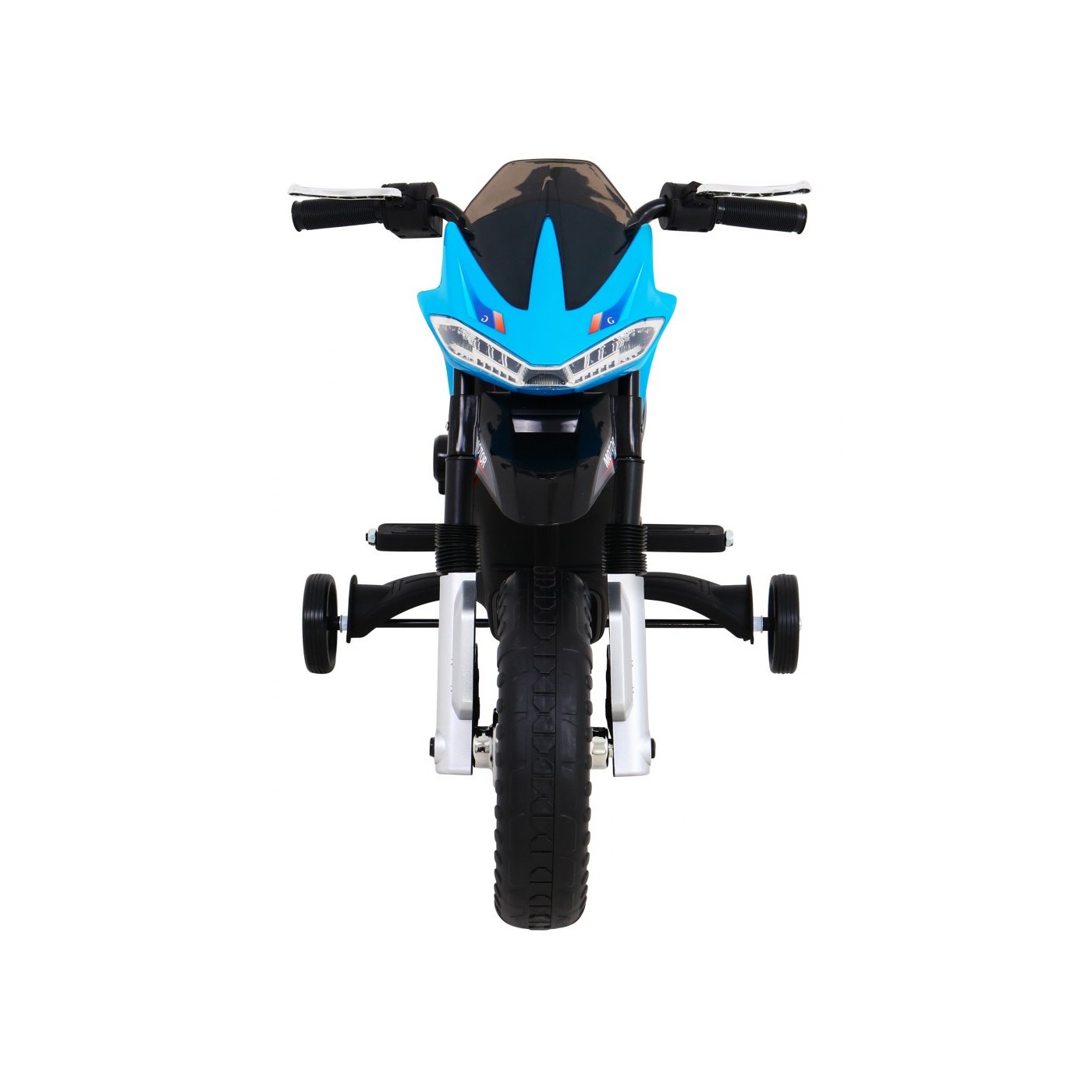 Motorka Night Rider na batériu pre deti Modrý + Pomocné kolesá + MP3 USB + Plyn v rukoväti