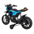 Motorka Night Rider na batériu pre deti Modrý + Pomocné kolesá + MP3 USB + Plyn v rukoväti