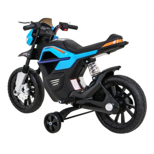 Motorka Night Rider na batériu pre deti Modrý + Pomocné kolesá + MP3 USB + Plyn v rukoväti