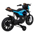Motorka Night Rider na batériu pre deti Modrý + Pomocné kolesá + MP3 USB + Plyn v rukoväti