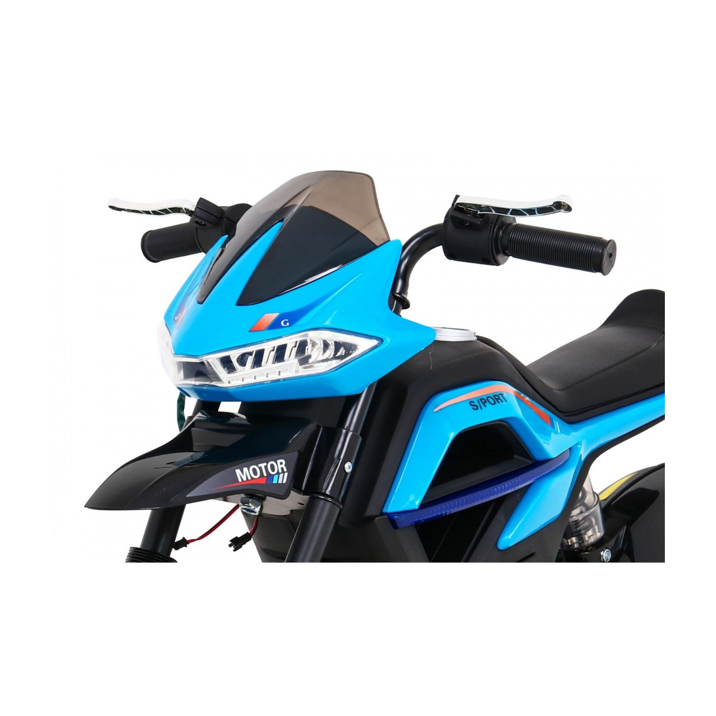 Motorka Night Rider na batériu pre deti Modrý + Pomocné kolesá + MP3 USB + Plyn v rukoväti