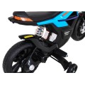 Motorka Night Rider na batériu pre deti Modrý + Pomocné kolesá + MP3 USB + Plyn v rukoväti