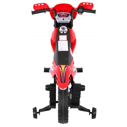 Motorka Cross pre deti Vozidlo na batériu Červený + Pomocné kolesá + Zvuky LED
