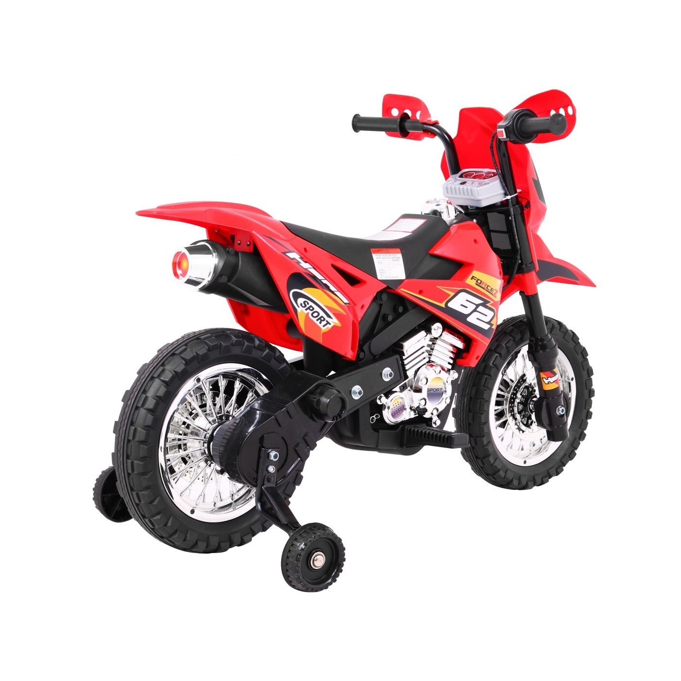 Motorka Cross pre deti Vozidlo na batériu Červený + Pomocné kolesá + Zvuky LED