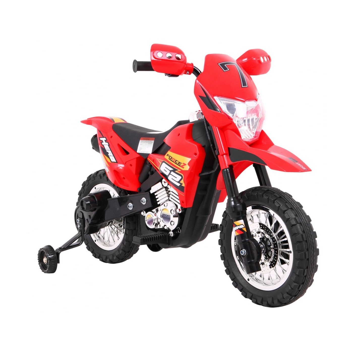 Motorka Cross pre deti Vozidlo na batériu Červený + Pomocné kolesá + Zvuky LED