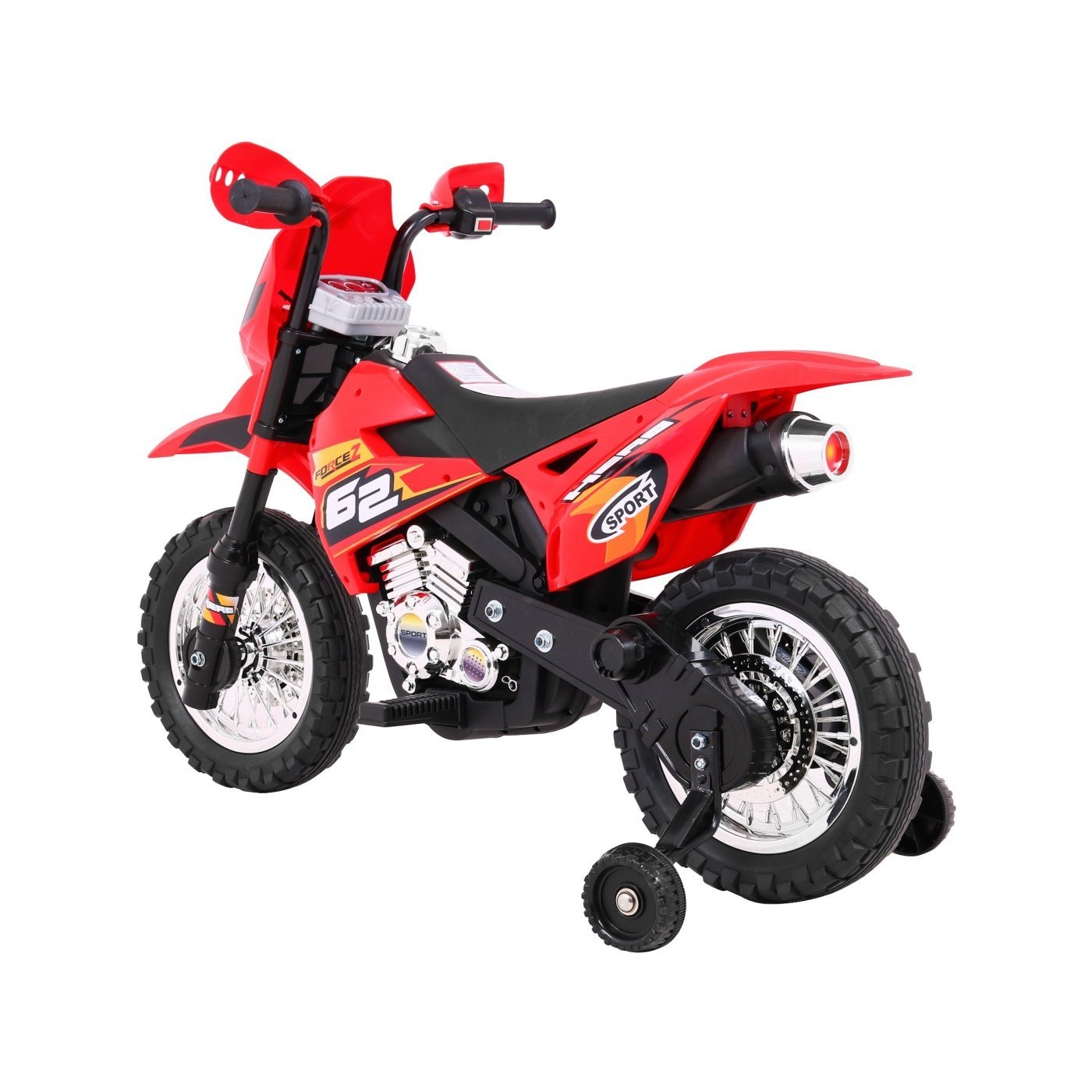 Motorka Cross pre deti Vozidlo na batériu Červený + Pomocné kolesá + Zvuky LED