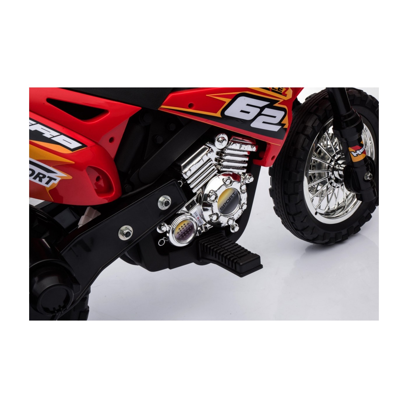 Motorka Cross pre deti Vozidlo na batériu Červený + Pomocné kolesá + Zvuky LED