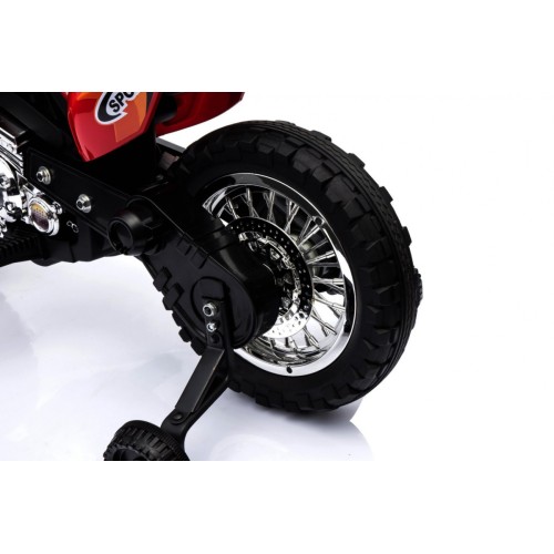 Motorka Cross pre deti Vozidlo na batériu Červený + Pomocné kolesá + Zvuky LED