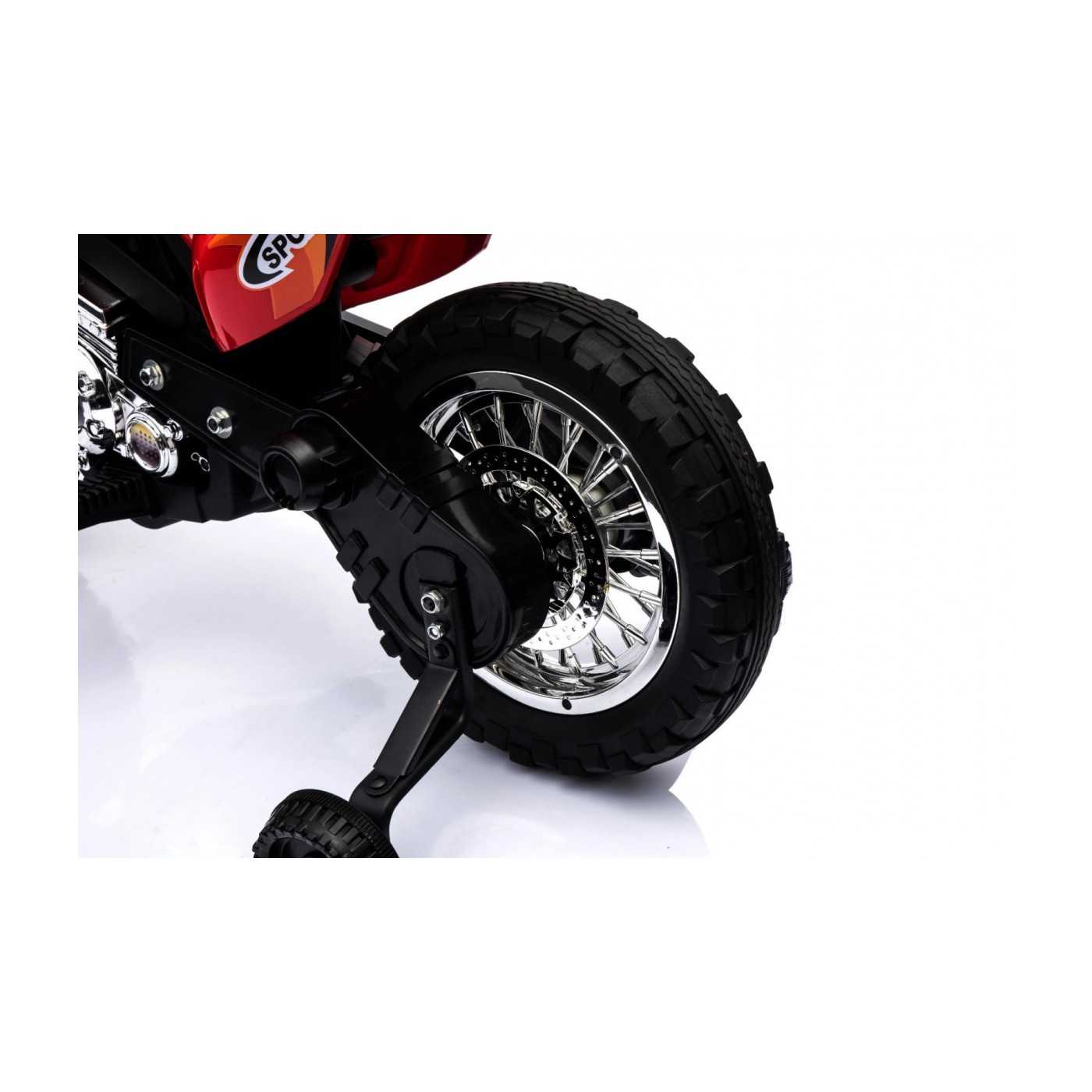 Motorka Cross pre deti Vozidlo na batériu Červený + Pomocné kolesá + Zvuky LED