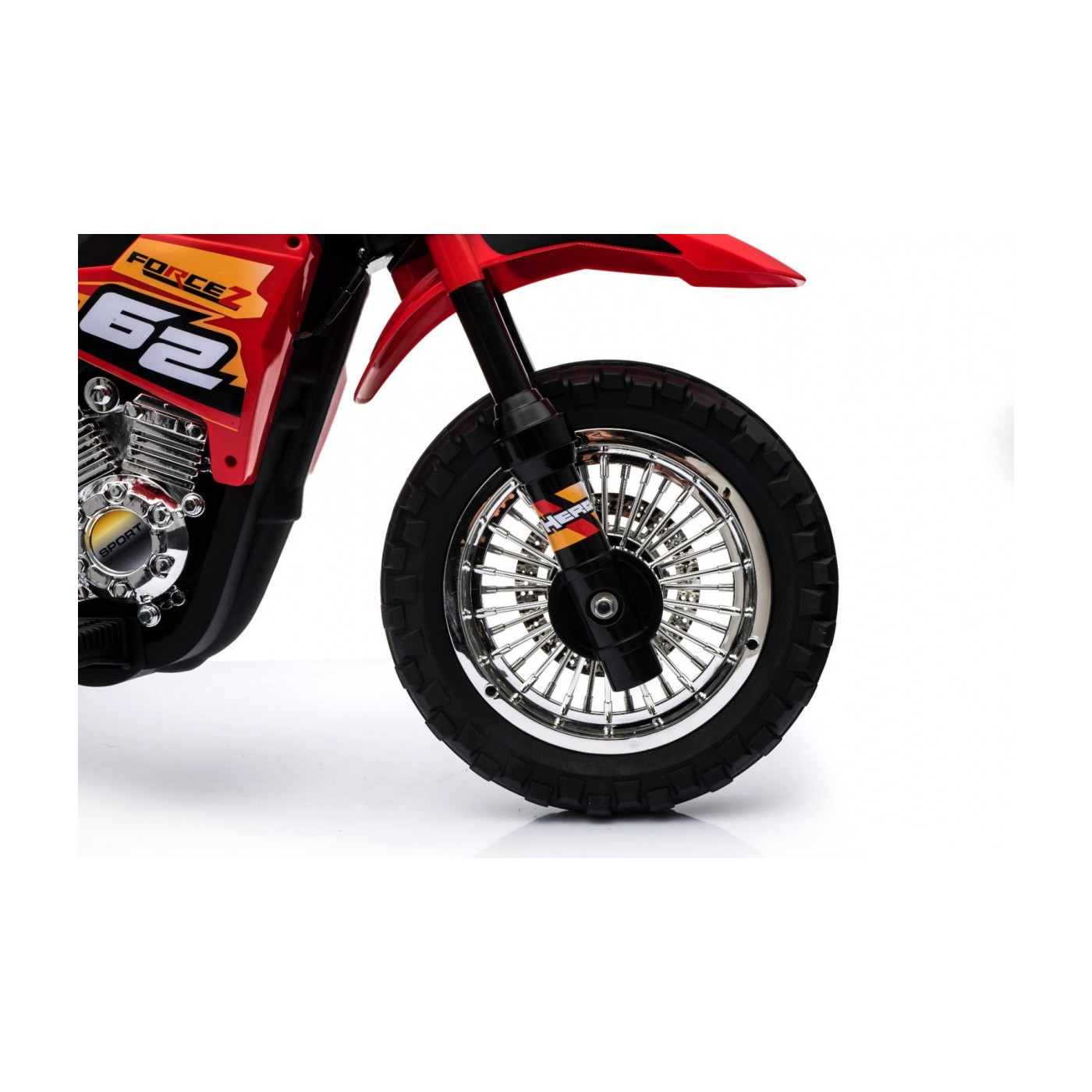 Motorka Cross pre deti Vozidlo na batériu Červený + Pomocné kolesá + Zvuky LED