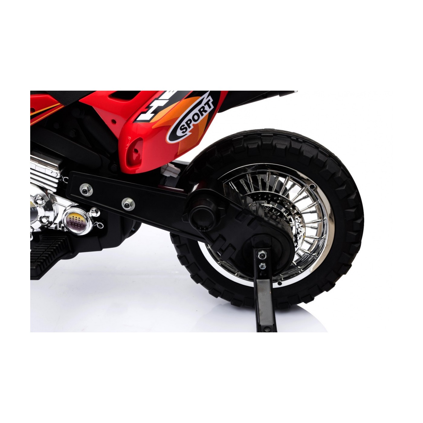 Motorka Cross pre deti Vozidlo na batériu Červený + Pomocné kolesá + Zvuky LED