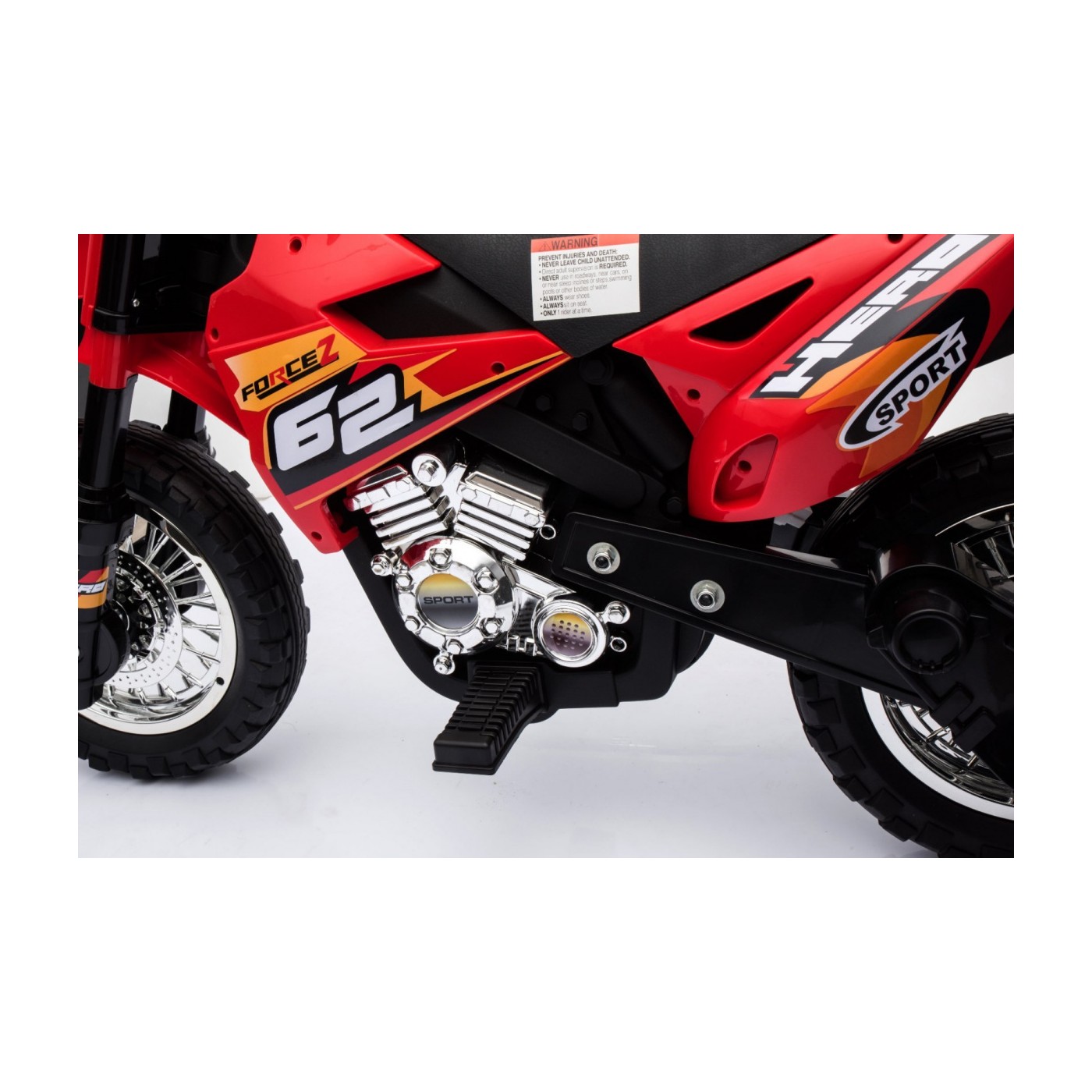 Motorka Cross pre deti Vozidlo na batériu Červený + Pomocné kolesá + Zvuky LED