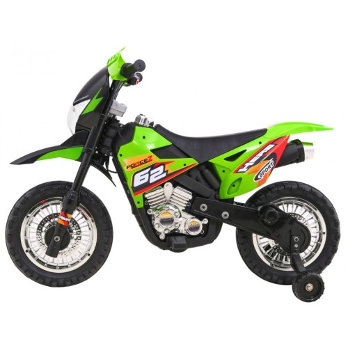 Motorka Cross pre deti Vozidlo na batériu Zelený + Pomocné kolesá + Zvuky LED