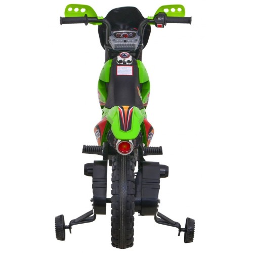 Motorka Cross pre deti Vozidlo na batériu Zelený + Pomocné kolesá + Zvuky LED