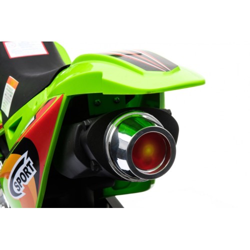 Motorka Cross pre deti Vozidlo na batériu Zelený + Pomocné kolesá + Zvuky LED