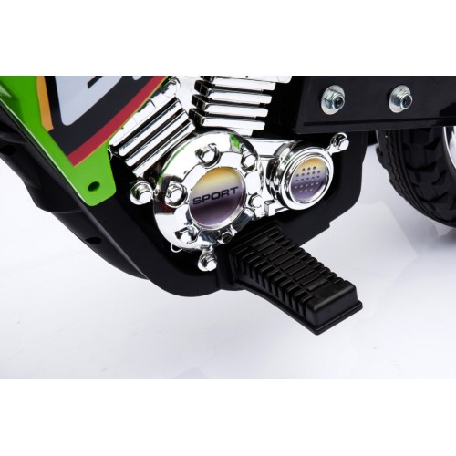 Motorka Cross pre deti Vozidlo na batériu Zelený + Pomocné kolesá + Zvuky LED