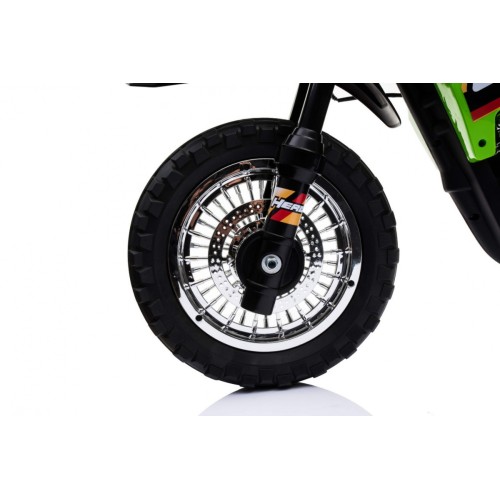 Motorka Cross pre deti Vozidlo na batériu Zelený + Pomocné kolesá + Zvuky LED