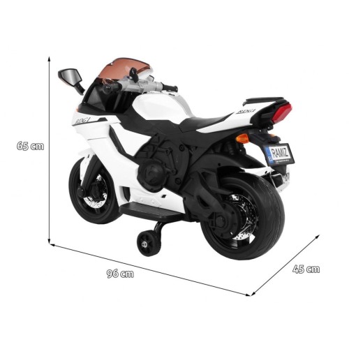 Motorka R1 Superbike elektrický pre deti Biely + Pomocné kolesá + Klaksón + Svetlá LED
