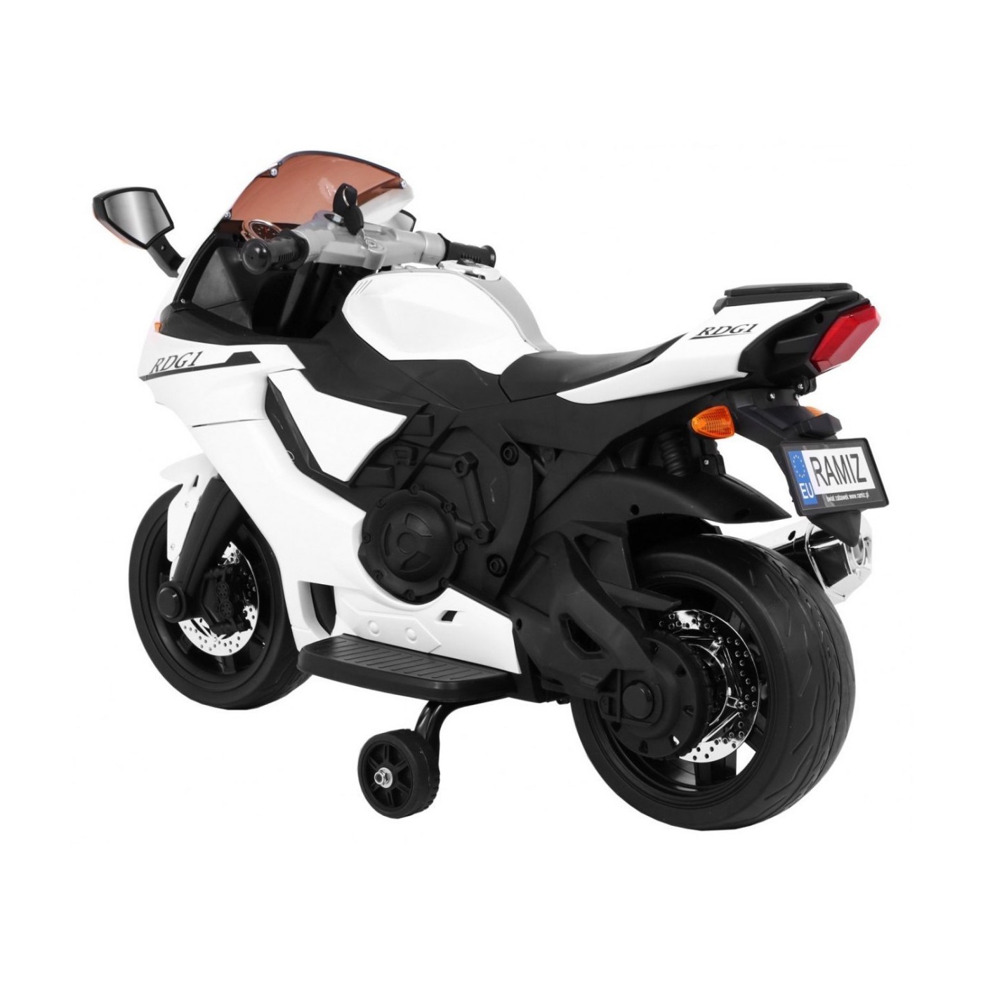 Motorka R1 Superbike elektrický pre deti Biely + Pomocné kolesá + Klaksón + Svetlá LED