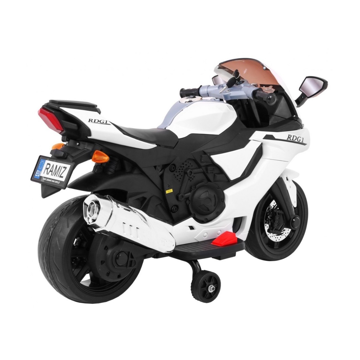 Motorka R1 Superbike elektrický pre deti Biely + Pomocné kolesá + Klaksón + Svetlá LED