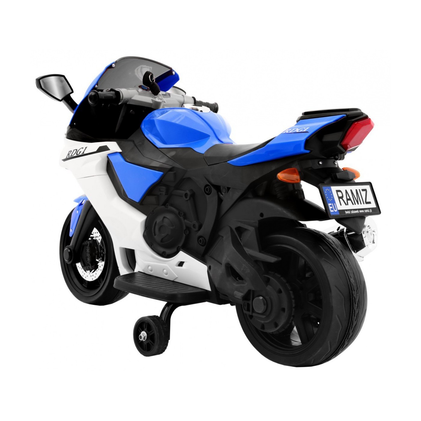 Motorka R1 Superbike elektrický pre deti Modrý + Pomocné kolesá + Klaksón + Svetlá LED