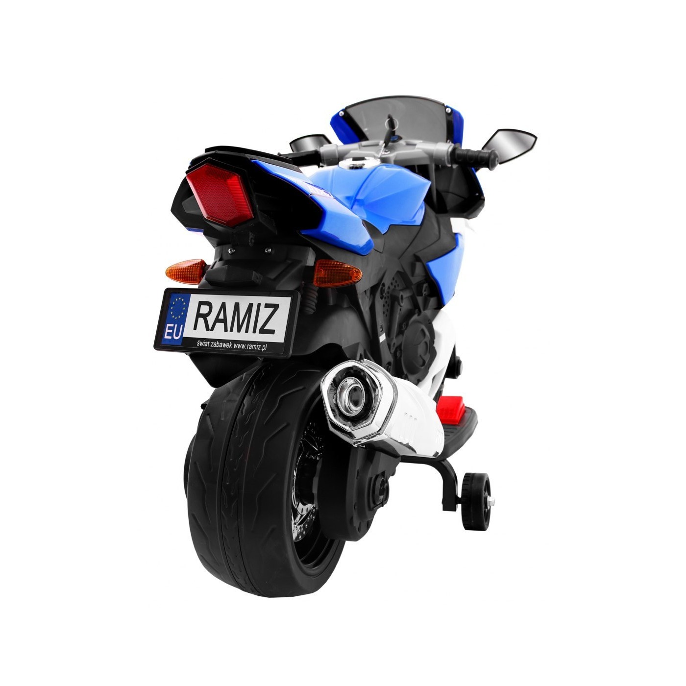 Motorka R1 Superbike elektrický pre deti Modrý + Pomocné kolesá + Klaksón + Svetlá LED