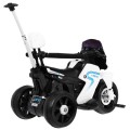 Motorka elektrická Bicykel Penová rukoväť na tlačenie 3v1 pre deti Biela + Audio LED