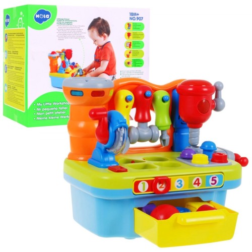 Viacfunkčná Senzorická dielňa pre deti 18m+ Hrkálka + Triedič tvarov + Zvuky Svetlá