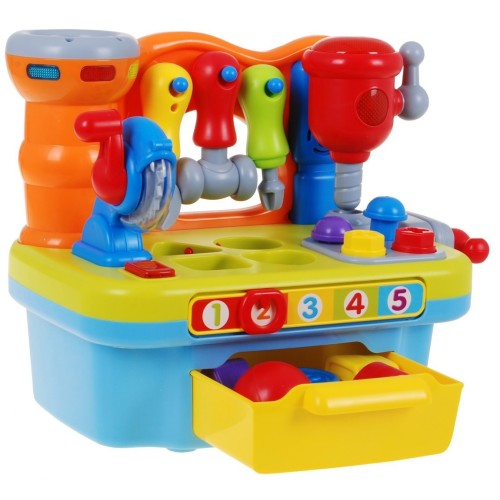 Viacfunkčná Senzorická dielňa pre deti 18m+ Hrkálka + Triedič tvarov + Zvuky Svetlá