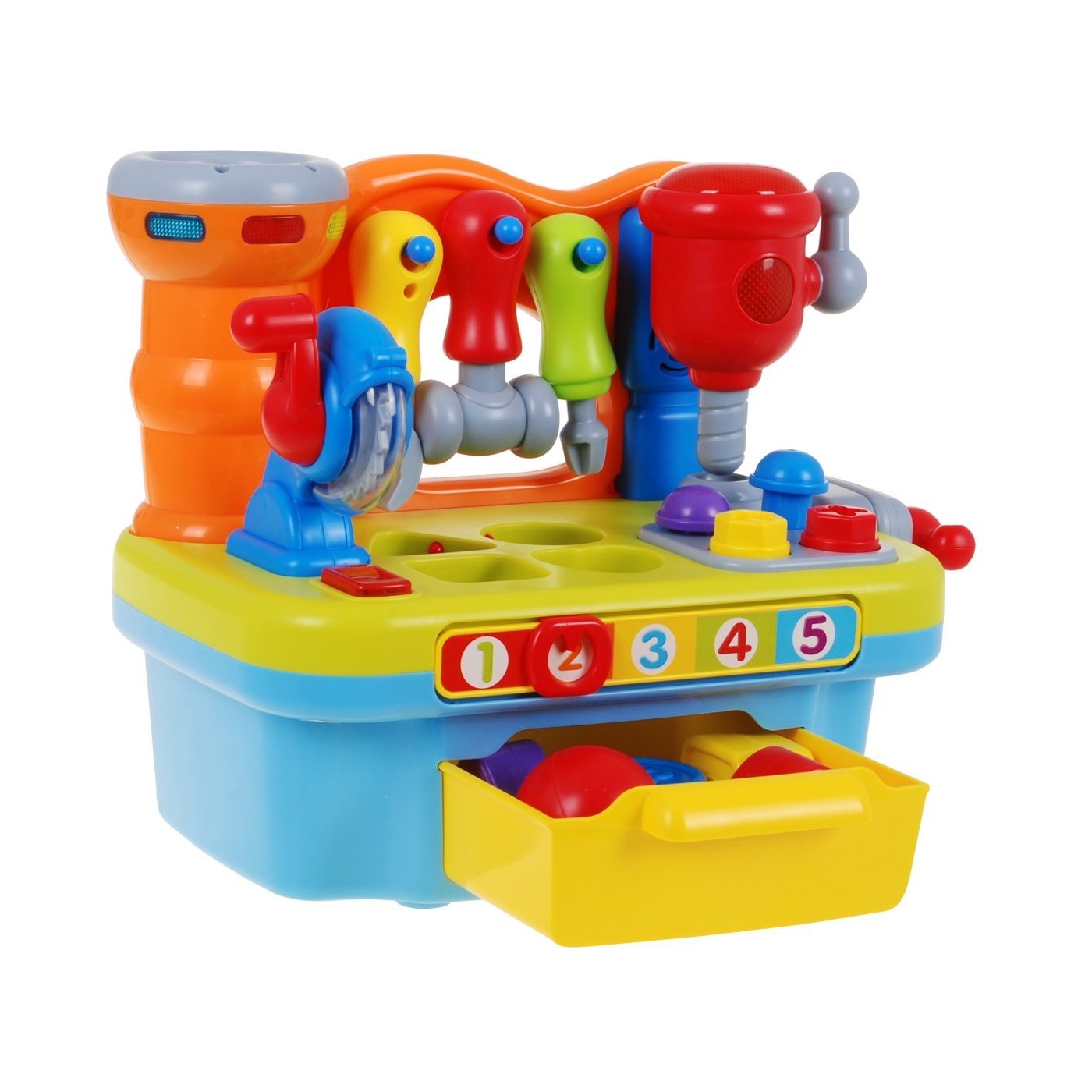 Viacfunkčná Senzorická dielňa pre deti 18m+ Hrkálka + Triedič tvarov + Zvuky Svetlá