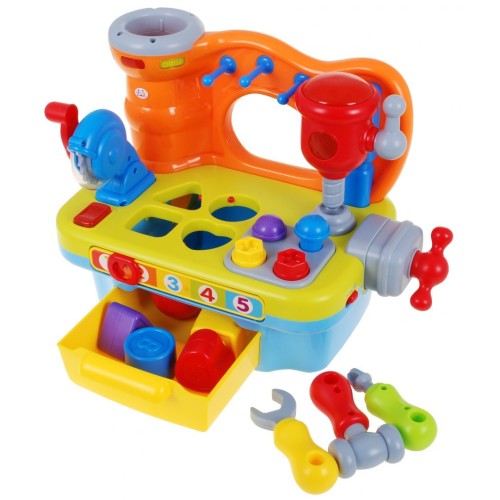 Viacfunkčná Senzorická dielňa pre deti 18m+ Hrkálka + Triedič tvarov + Zvuky Svetlá