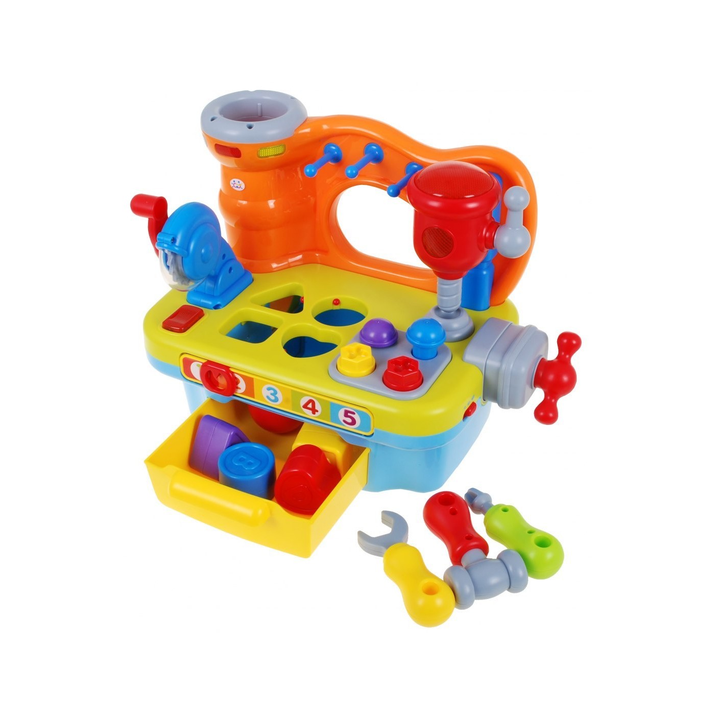 Viacfunkčná Senzorická dielňa pre deti 18m+ Hrkálka + Triedič tvarov + Zvuky Svetlá