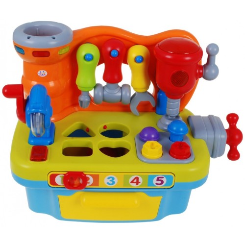 Viacfunkčná Senzorická dielňa pre deti 18m+ Hrkálka + Triedič tvarov + Zvuky Svetlá