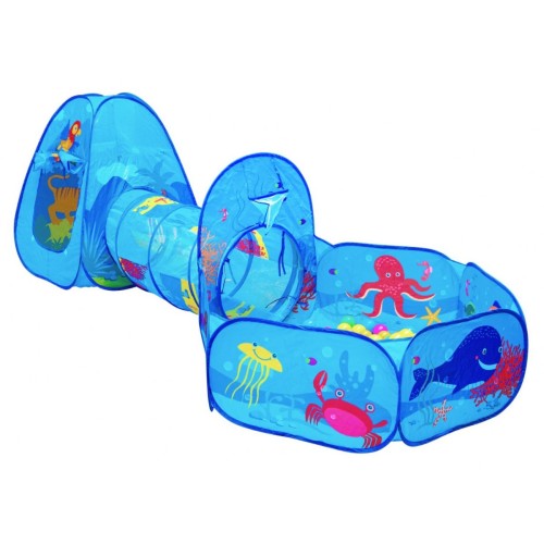 Ihrisko 3v1 pre deti 3+ Stan s tunelom + Suchý bazén + Guličky + Basketbal