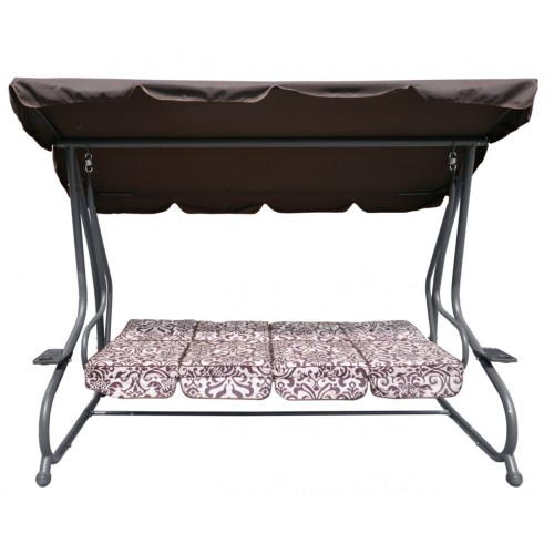 Veľká Záhradná hojdačka 4-os. Hnedá + Textil + Strecha + Nastaviteľné sedadlo + 4 Vankúše