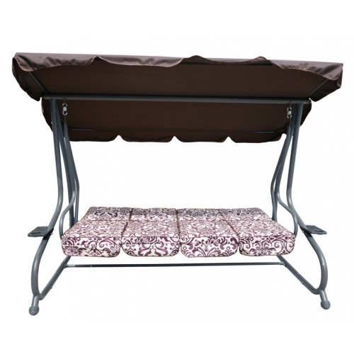 Veľká Záhradná hojdačka 4-os. Hnedá + Textil + Strecha + Nastaviteľné sedadlo + 4 Vankúše