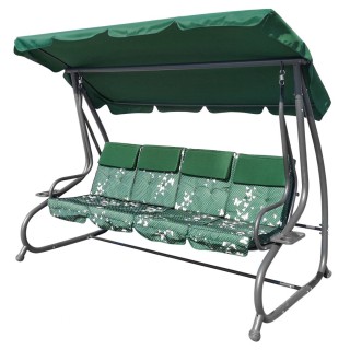Veľká Záhradná hojdačka 4-os. Zelené Motýle + Textil + Strecha + Nastaviteľné sedadlo + 4 Vankúše