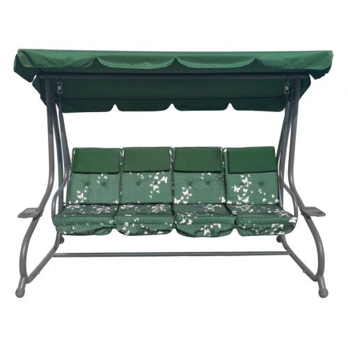 Veľká Záhradná hojdačka 4-os. Zelené Motýle + Textil + Strecha + Nastaviteľné sedadlo + 4 Vankúše