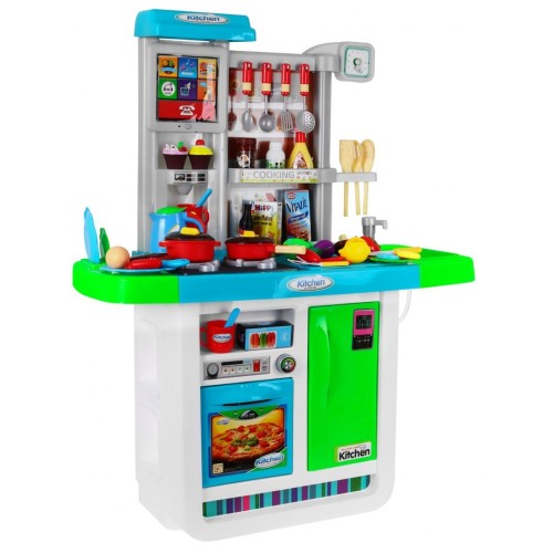 Obrovská modrá Kuchyňa pre deti 3+ Interaktívne horáky + kohútik s vodou + Zvukový panel + Príslušenstvo