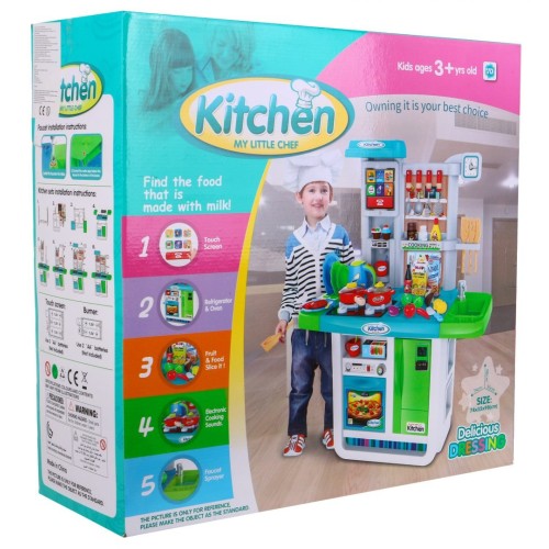 Obrovská modrá Kuchyňa pre deti 3+ Interaktívne horáky + kohútik s vodou + Zvukový panel + Príslušenstvo