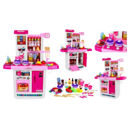 Obrovská ružová Kuchyňa pre deti 3+ Interaktívne horáky + Kohútik s vodou + Zvukový panel + Príslušenstvo