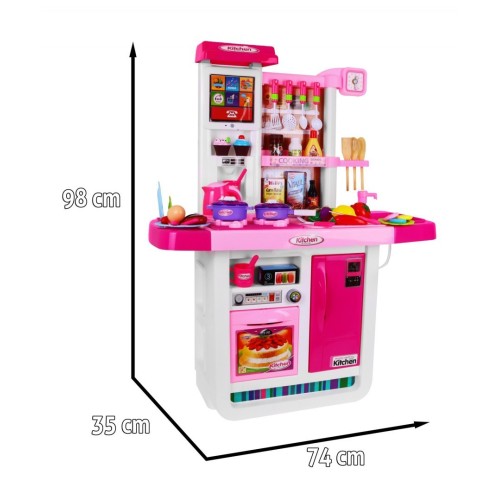 Obrovská ružová Kuchyňa pre deti 3+ Interaktívne horáky + Kohútik s vodou + Zvukový panel + Príslušenstvo