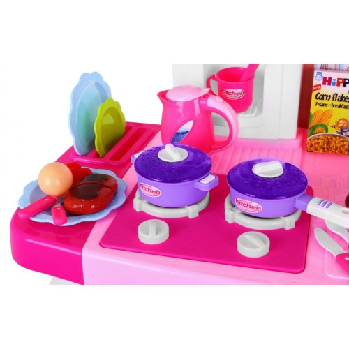 Obrovská ružová Kuchyňa pre deti 3+ Interaktívne horáky + Kohútik s vodou + Zvukový panel + Príslušenstvo